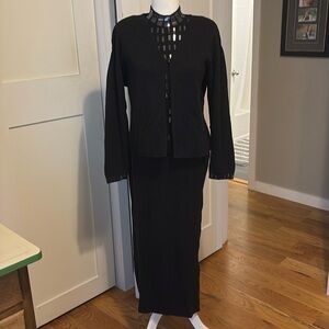 Vintage 1980s Richard Sport black knit 3 piece maxi skirt set, sz XL